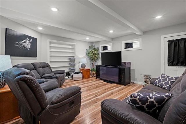 915 4th Ave, Leavenworth, KS 66048 - living room with beam ceiling, wood finished floors, and recessed lighting