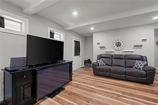 915 4th Ave, Leavenworth, KS 66048 - living area featuring beamed ceiling, light wood-style floors, and recessed lighting