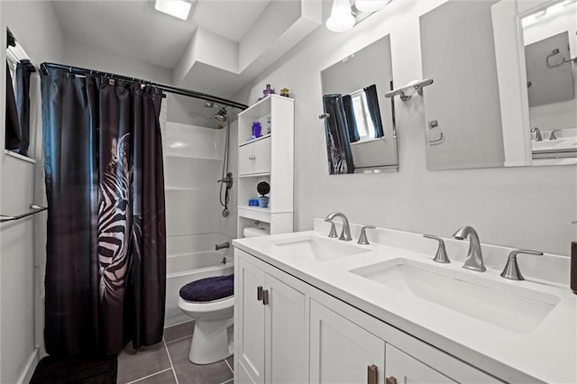 915 4th Ave, Leavenworth, KS 66048 - bathroom with shower / bath combination with curtain, double vanity, and tile patterned floors