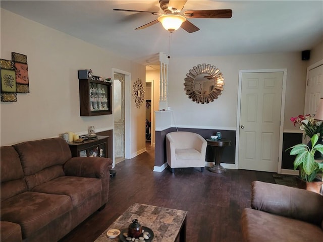 8218 W 87th St, Overland Park, KS 66212 - living room with ceiling fan, wood finished floors, and baseboards