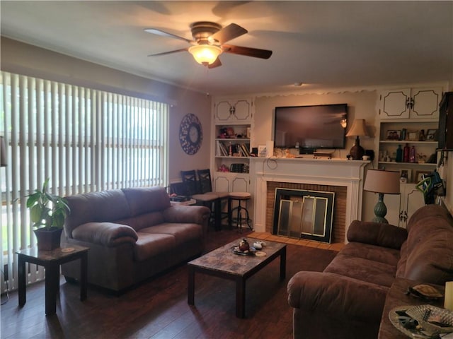 8218 W 87th St, Overland Park, KS 66212 - living area with ceiling fan, wood finished floors, and a fireplace