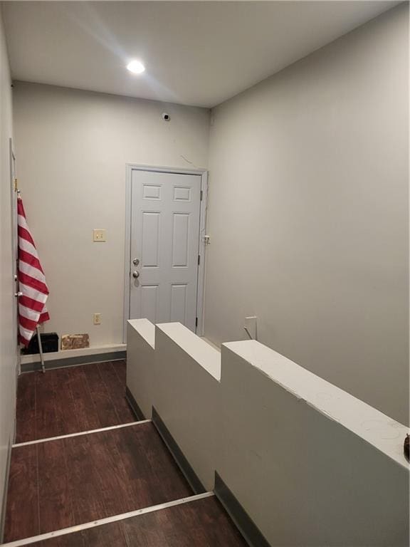 8218 W 87th St, Overland Park, KS 66212 - stairway with wood finished floors, recessed lighting, and baseboards