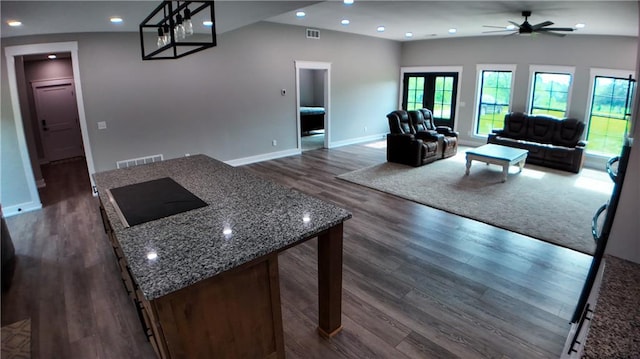 25908 E 317th Ter, Harrisonville, MO 64701 - living room with ceiling fan, recessed lighting, dark wood-type flooring, and baseboards
