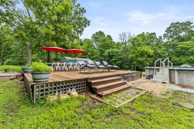 26725 S Bennett Rd, Freeman, MO 64746 - view of yard with a deck and an outdoor pool