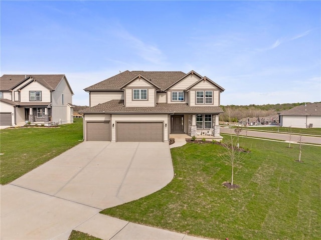11487 S Cornice St, Olathe, KS 66061 - traditional-style house with driveway, a porch, a front lawn, a shingled roof, and an attached garage