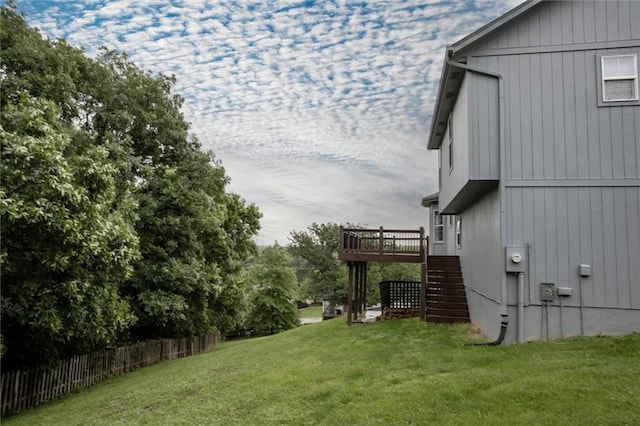 7132 Woodstock St, Shawnee, KS 66218 - view of yard featuring stairway and a wooden deck