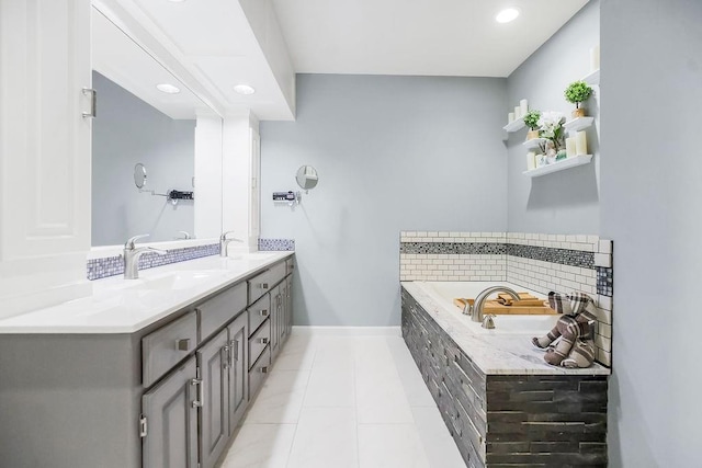 600 N Oak St, Gardner, KS 66030 - full bathroom featuring a bath, double vanity, tile patterned floors, and recessed lighting