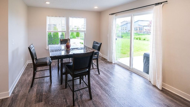 13333 W 180th St, Overland Park, KS 66013 - dining area featuring dark wood-style flooring, healthy amount of natural light, baseboards, and recessed lighting