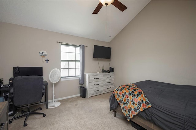 706 Cedar Dr Unit C, Warrensburg, MO 64093 - bedroom with lofted ceiling, light colored carpet, and a ceiling fan