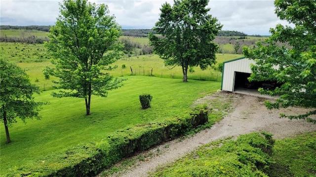 1045 Yale Rd, Mapleton, KS 66754 - view of yard with dirt driveway, a view of countryside, and an outdoor structure