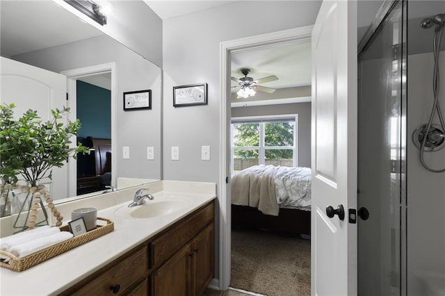 16910 Juniper Dr, Basehor, KS 66007 - bathroom featuring ensuite bathroom, vanity, ceiling fan, and an enclosed shower