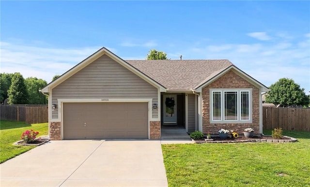 16910 Juniper Dr, Basehor, KS 66007 - single story home featuring concrete driveway, a garage, stone siding, and a shingled roof
