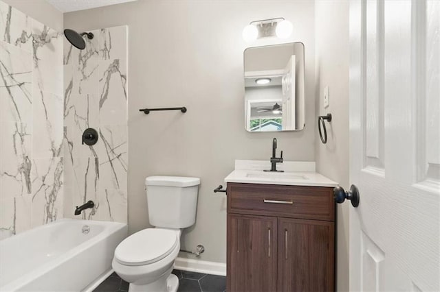 9741 Walnut St, Kansas City, MO 64114 - full bathroom featuring vanity, tile patterned flooring, and shower / washtub combination