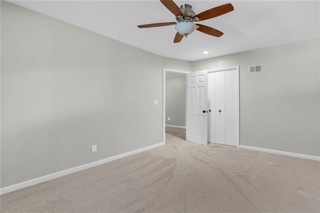 10124 Halsey St, Lenexa, KS 66215 - unfurnished bedroom with baseboards, recessed lighting, carpet floors, a closet, and a ceiling fan