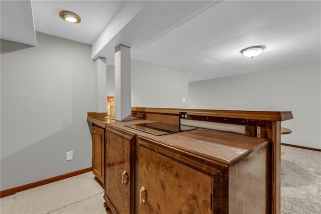 10124 Halsey St, Lenexa, KS 66215 - bar area featuring light carpet, black electric stovetop, and baseboards