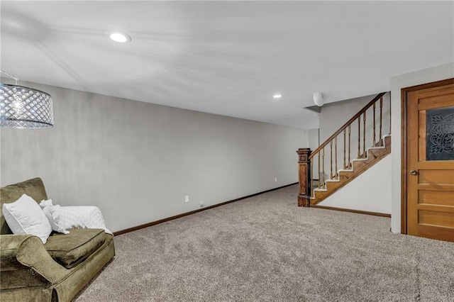 10124 Halsey St, Lenexa, KS 66215 - unfurnished room featuring carpet floors, stairway, baseboards, and recessed lighting