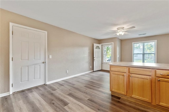 739 S Cypress St, Ottawa, KS 66067 - kitchen featuring light wood finished floors, ceiling fan, and light countertops