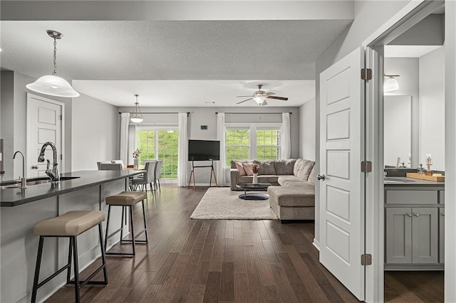 16059 Fontana St Unit 204, Overland Park, KS 66085 - living area featuring dark wood finished floors and ceiling fan
