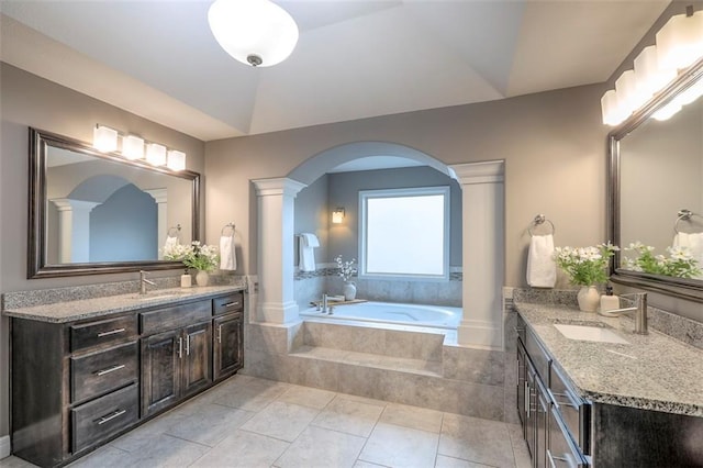 14095 NW 60th Ct, Parkville, MO 64152 - full bathroom with a bath, two vanities, and decorative columns