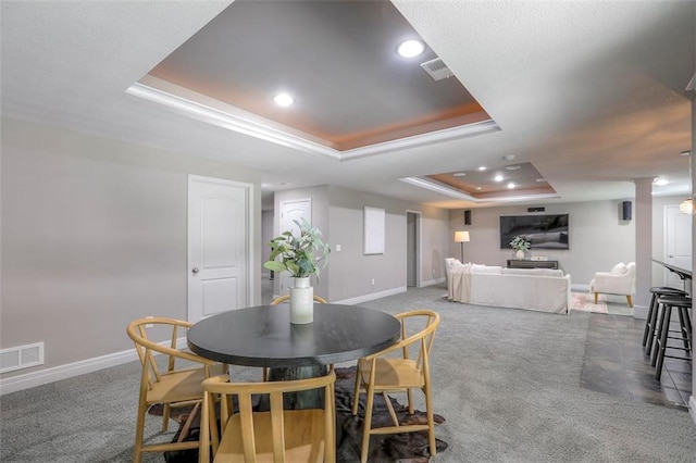14095 NW 60th Ct, Parkville, MO 64152 - carpeted dining room with a tray ceiling and recessed lighting