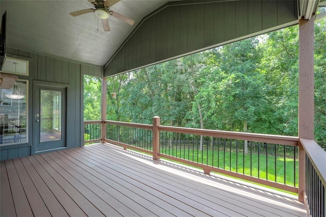 14095 NW 60th Ct, Parkville, MO 64152 - wooden deck featuring ceiling fan and a yard