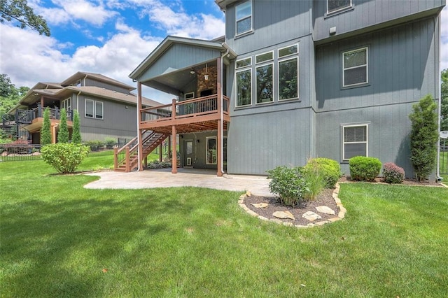 14095 NW 60th Ct, Parkville, MO 64152 - rear view of property featuring a patio, stairs, a yard, and a deck