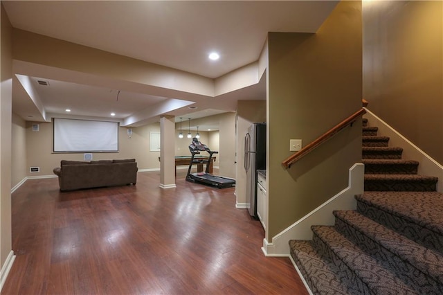 16488 S Summertree Ln, Olathe, KS 66062 - stairs featuring wood finished floors, decorative columns, and recessed lighting