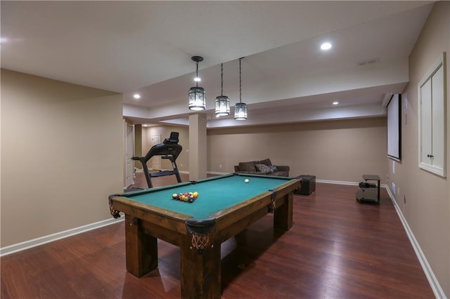 16488 S Summertree Ln, Olathe, KS 66062 - game room with dark wood-style floors, billiards, and recessed lighting