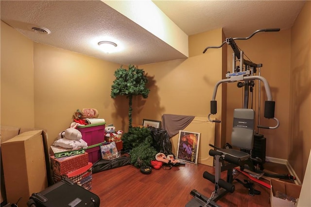 16488 S Summertree Ln, Olathe, KS 66062 - exercise area featuring a textured ceiling and wood finished floors