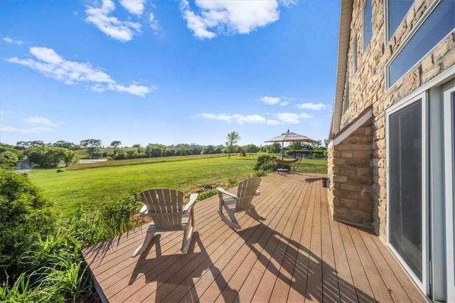 2640 Union Rd, Lawrence, KS 66044 - wooden terrace with a yard and a view of rural / pastoral area
