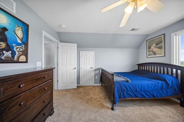 2640 Union Rd, Lawrence, KS 66044 - bedroom featuring light carpet, a ceiling fan, and lofted ceiling