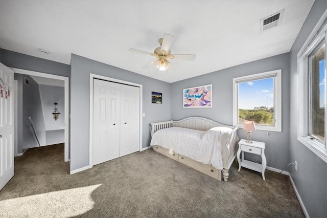 2640 Union Rd, Lawrence, KS 66044 - bedroom featuring carpet floors, a closet, and ceiling fan