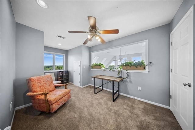 2640 Union Rd, Lawrence, KS 66044 - living area with carpet flooring, ceiling fan, and recessed lighting