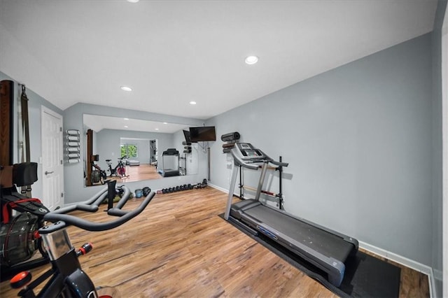2640 Union Rd, Lawrence, KS 66044 - exercise area with wood finished floors and recessed lighting