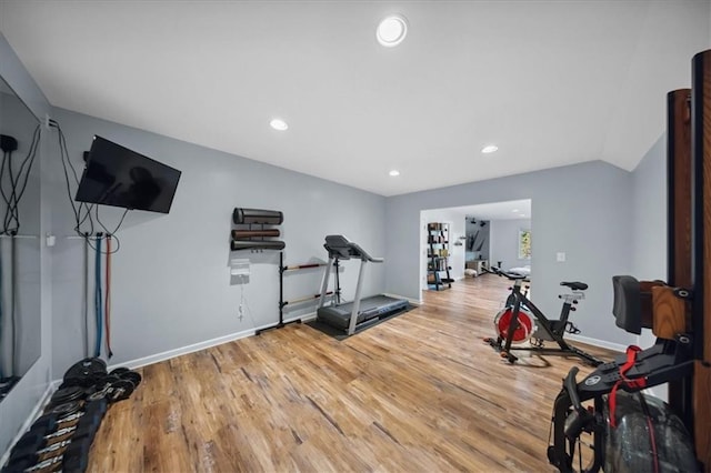 2640 Union Rd, Lawrence, KS 66044 - exercise room with wood finished floors and recessed lighting