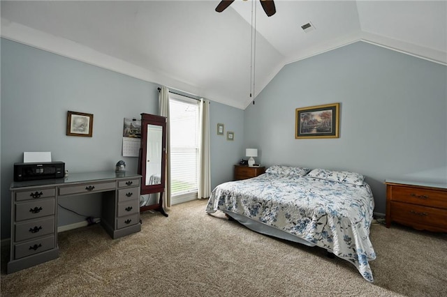 404 NE 96th Ter, Kansas City, MO 64155 - bedroom with carpet flooring, vaulted ceiling, and a ceiling fan
