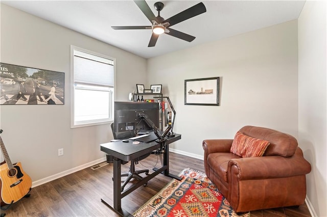 21115 W 186th Ter, Spring Hill, KS 66083 - office space featuring ceiling fan, baseboards, and wood finished floors