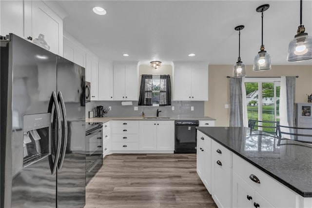 2604 S 16th Ter, Leavenworth, KS 66048 - kitchen with black appliances, a sink, backsplash, recessed lighting, and white cabinetry