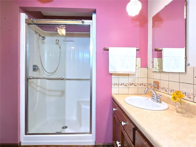 2101 Hillview Rd, Liberty, MO 64068 - full bathroom with a shower stall, tasteful backsplash, and vanity