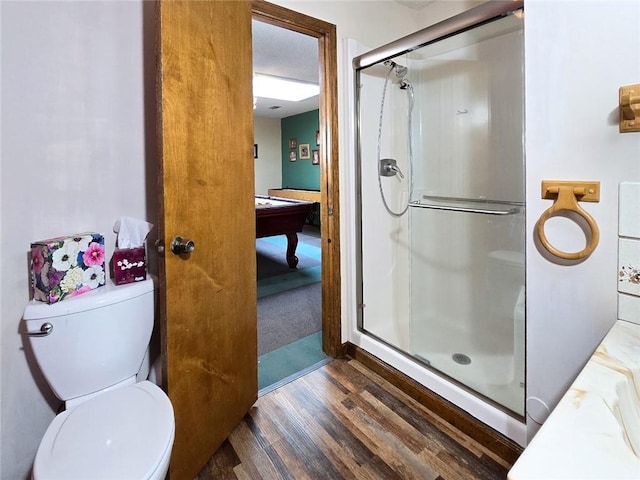 2101 Hillview Rd, Liberty, MO 64068 - full bathroom featuring a shower stall, billiards, and wood finished floors