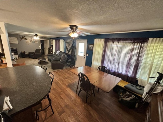 32592 SE 500th Rd, Kincaid, KS 66039 - dining area featuring a textured ceiling, wood finished floors, and a ceiling fan