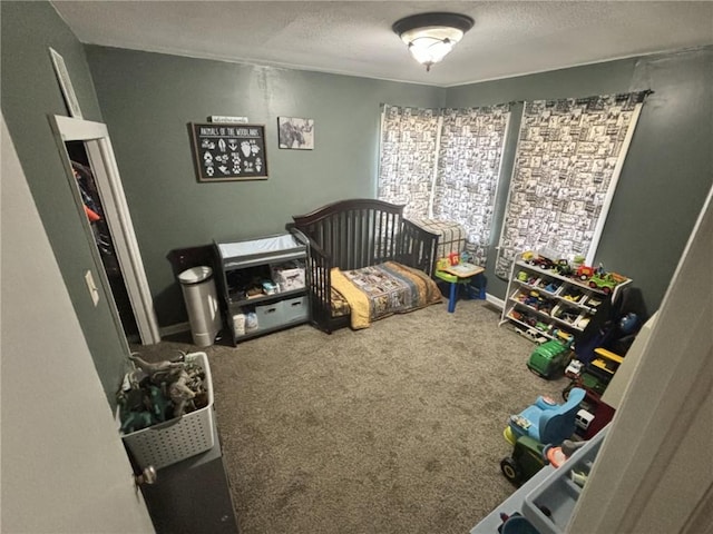 32592 SE 500th Rd, Kincaid, KS 66039 - bedroom featuring carpet floors, a textured ceiling, and a crib