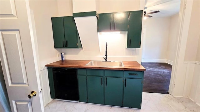 524 S Hill St, Fort Scott, KS 66701 - kitchen with butcher block countertops, dishwasher, light marble finish floors, and a sink
