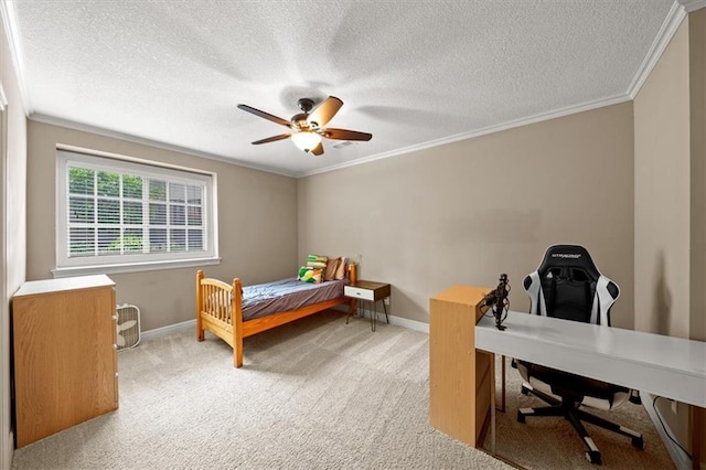 17208 W 198th St, Spring Hill, KS 66083 - carpeted bedroom with a textured ceiling, crown molding, a desk, and a ceiling fan