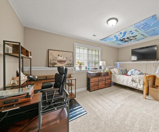 17208 W 198th St, Spring Hill, KS 66083 - bedroom featuring carpet floors, ornamental molding, and a textured ceiling