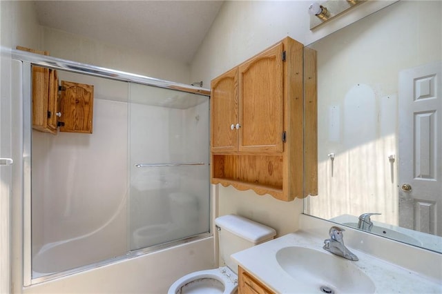 1609 N Lazy Branch Rd, Independence, MO 64058 - bathroom with vanity, toilet, and enclosed tub / shower combo
