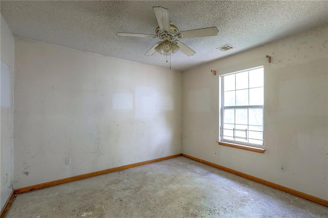 1609 N Lazy Branch Rd, Independence, MO 64058 - unfurnished room featuring baseboards, concrete floors, a textured ceiling, and a ceiling fan