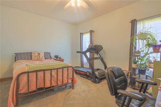 5260 SE Fox Run Rd, Lathrop, MO 64465 - carpeted bedroom featuring multiple windows and ceiling fan