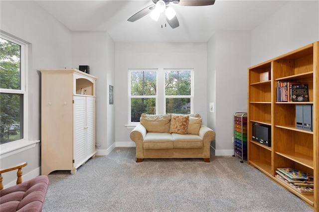 13807 W 47th Ter, Shawnee, KS 66216 - living room with carpet flooring, a ceiling fan, and baseboards