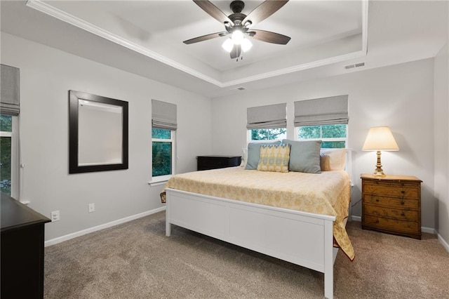 13807 W 47th Ter, Shawnee, KS 66216 - carpeted bedroom with a raised ceiling, baseboards, and ceiling fan